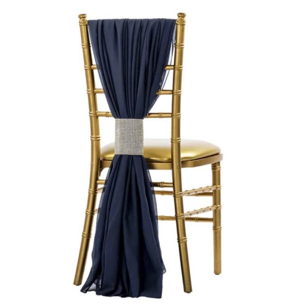 25 Pack Navy Blue Chiffon Chair Sashes Ties 19x72 Inches Wedding Decor - New